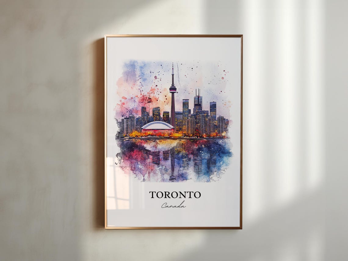 Toronto Skyline Watercolor Travel Poster, Canada - Image 2