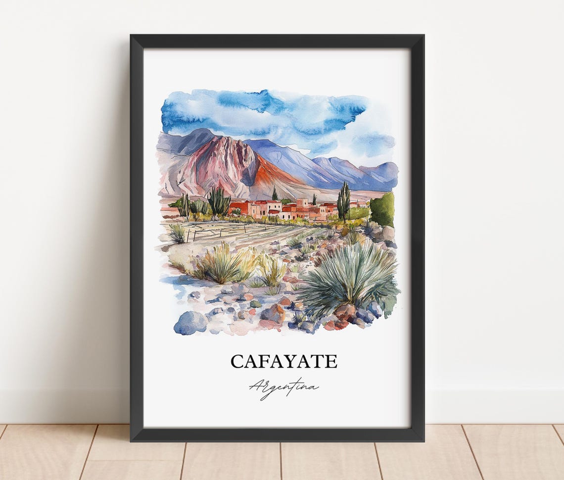 Cafayate Argentina Watercolor Red Mountain Desert Town Poster - Image 2
