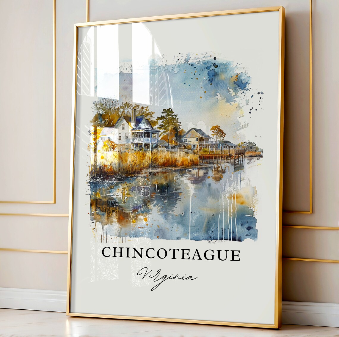 Chincoteague Virginia Waterfront Marsh Watercolor Travel Poster - Image 4