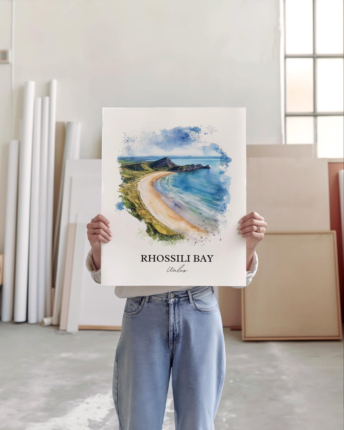 Rhossili Bay Watercolor Travel Poster, South Wales - Image 5