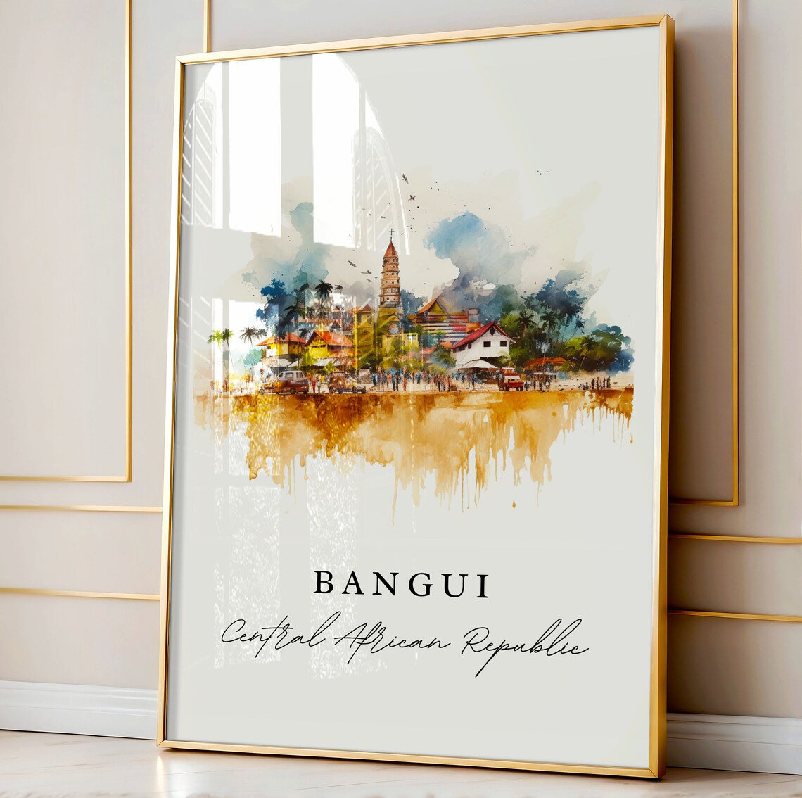 Bangui Central African Republic Cityscape Watercolor Travel Poster - Image 4