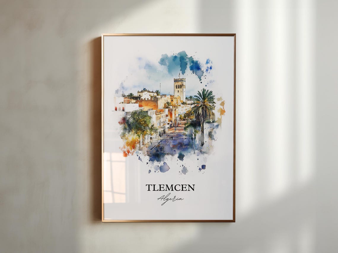 Tlemcen Algeria African Watercolor Old Town Tower Art Poster - Image 6