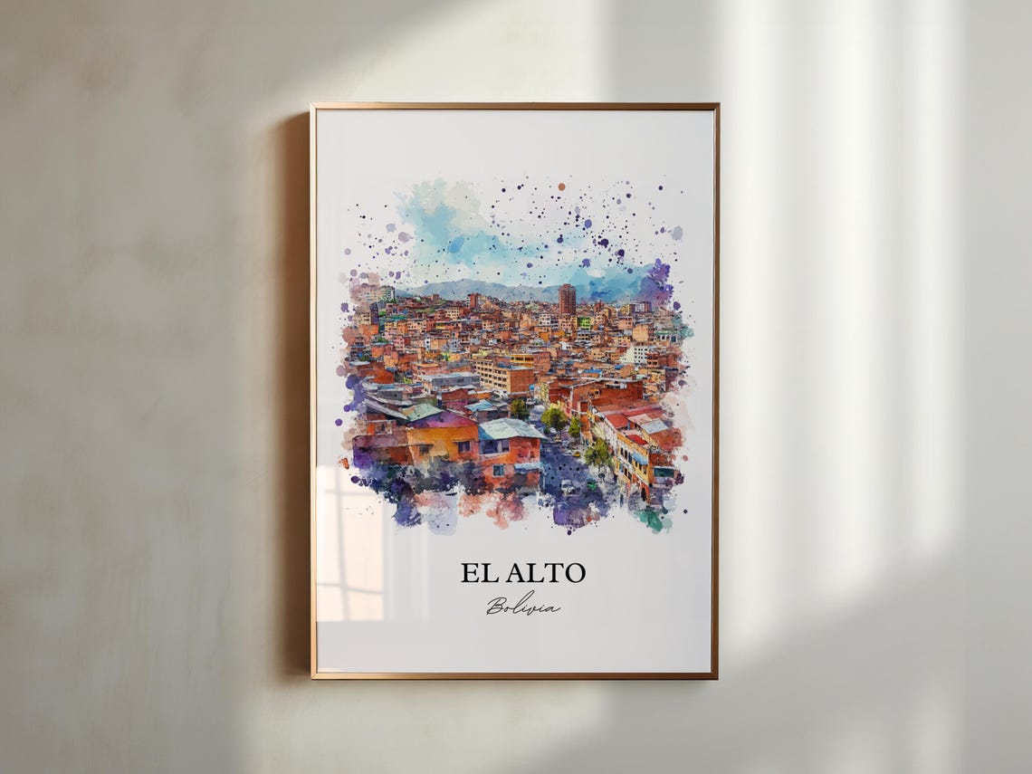 El Alto Bolivia Watercolor Dense Cityscape Mountain Backdrop Poster - Image 5