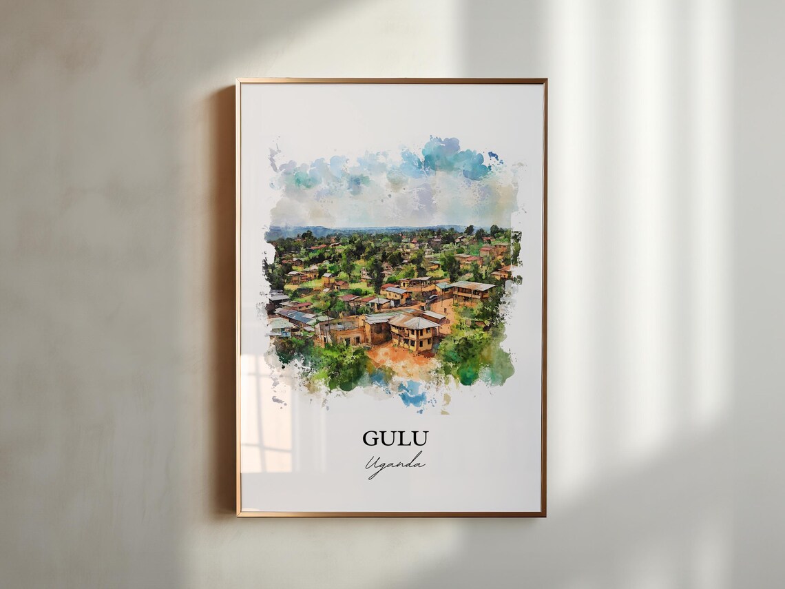 Gulu Uganda Aerial Town View Green Landscape Watercolor Poster - Image 5