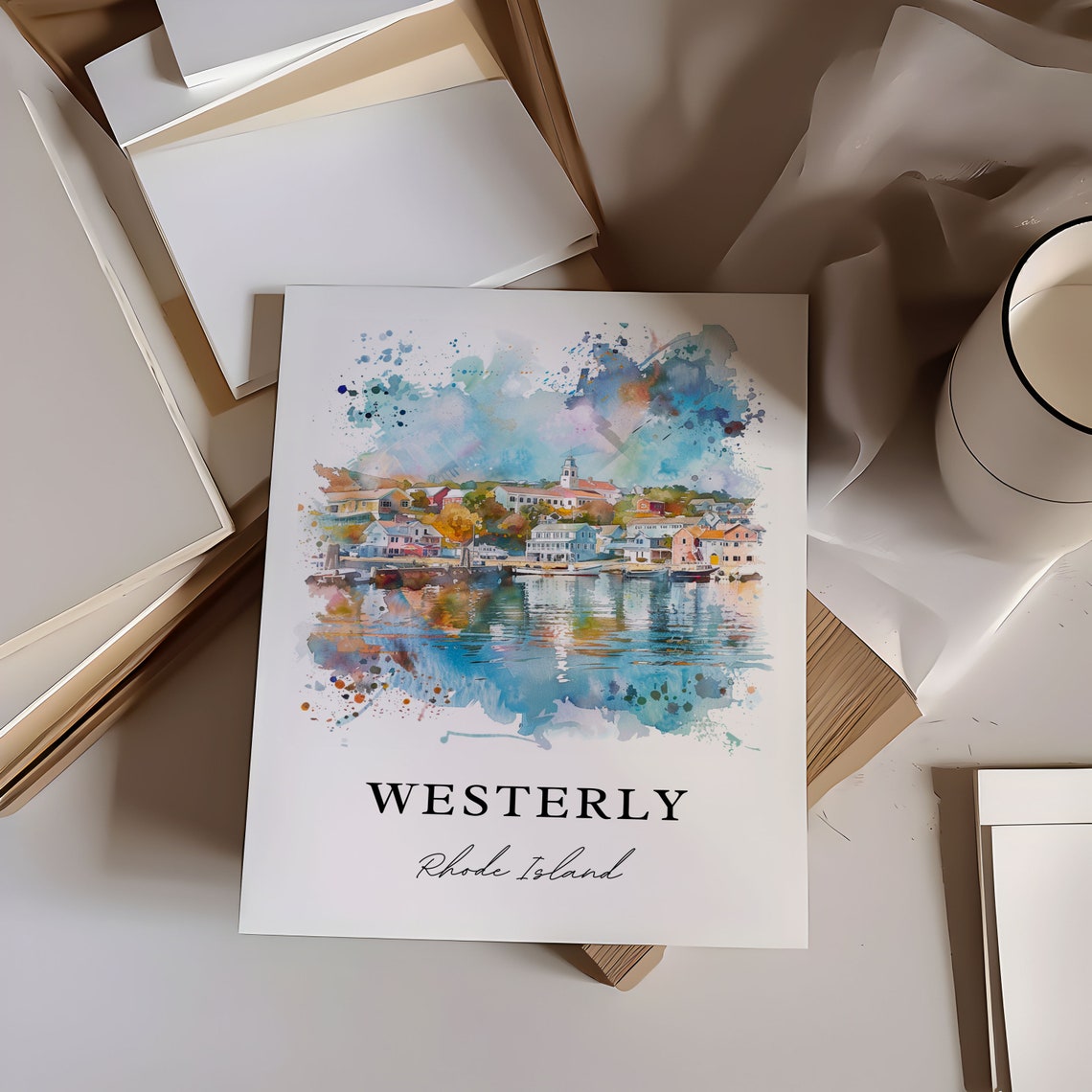 Westerly Rhode Island Watercolor Harbor Town Waterfront Poster - Image 6