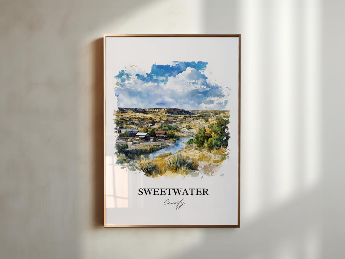 Sweetwater County Wyoming Watercolor Desert Town River Bluffs Poster - Image 5