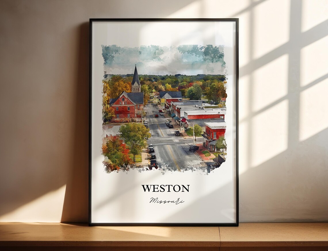 Weston Missouri Historic Main Street Watercolor Travel Gift Poster