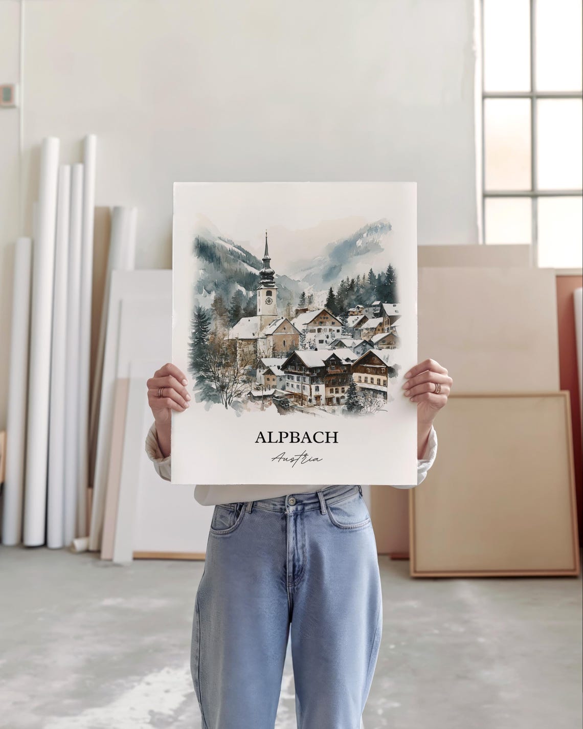 Alpbach Austria Watercolor Snowy Alpine Village Church Winter Poster - Image 5
