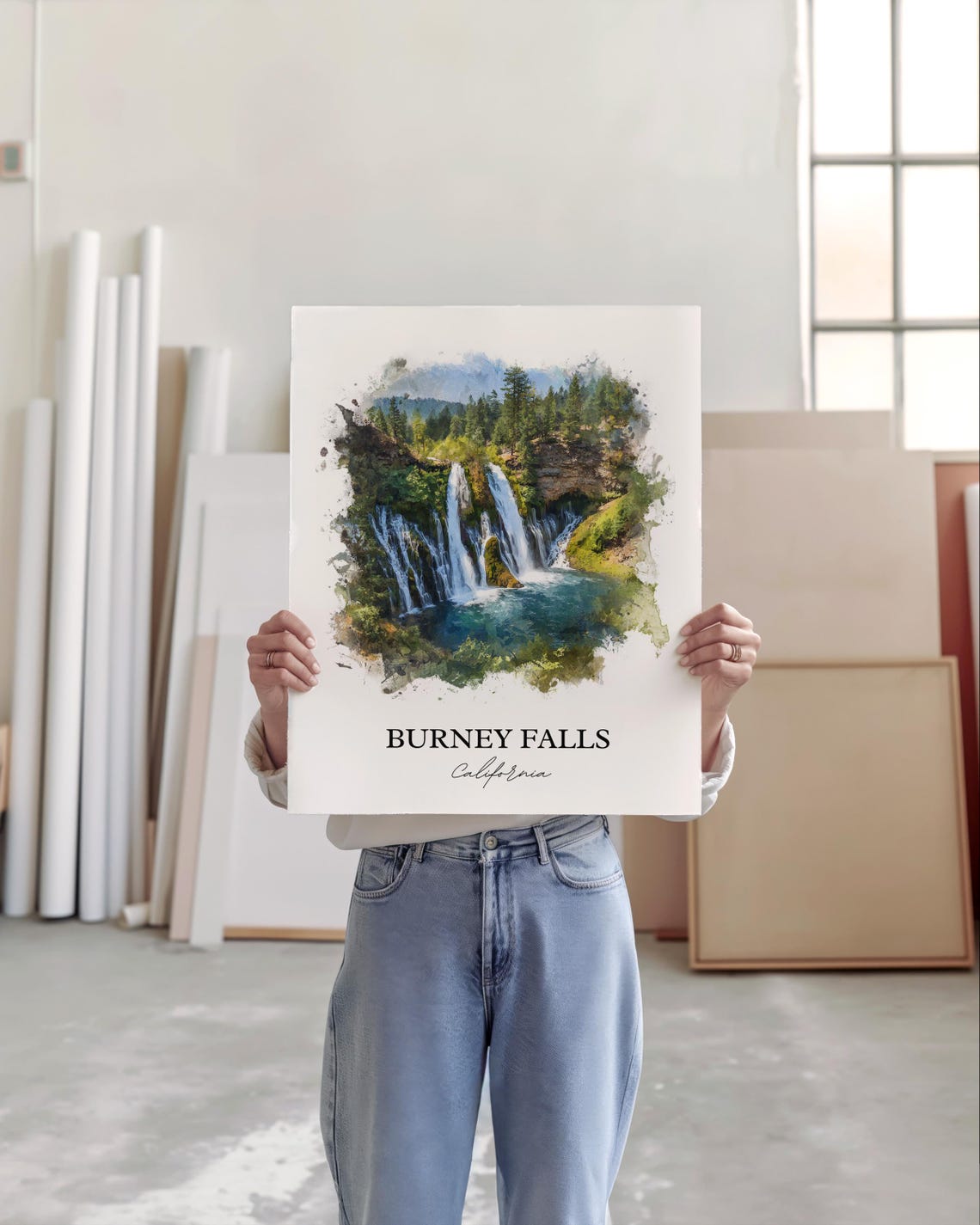 Burney Falls California Shasta County Cascade Watercolor Travel Poster - Image 5