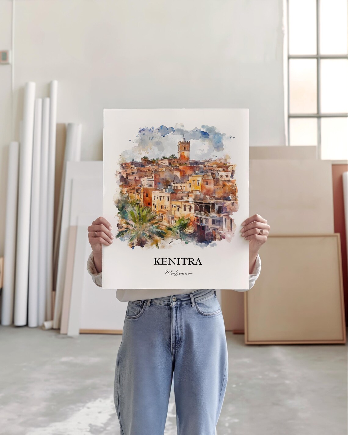 Kenitra Morocco Old Medina Hillside Watercolor Travel Art Poster - Image 4