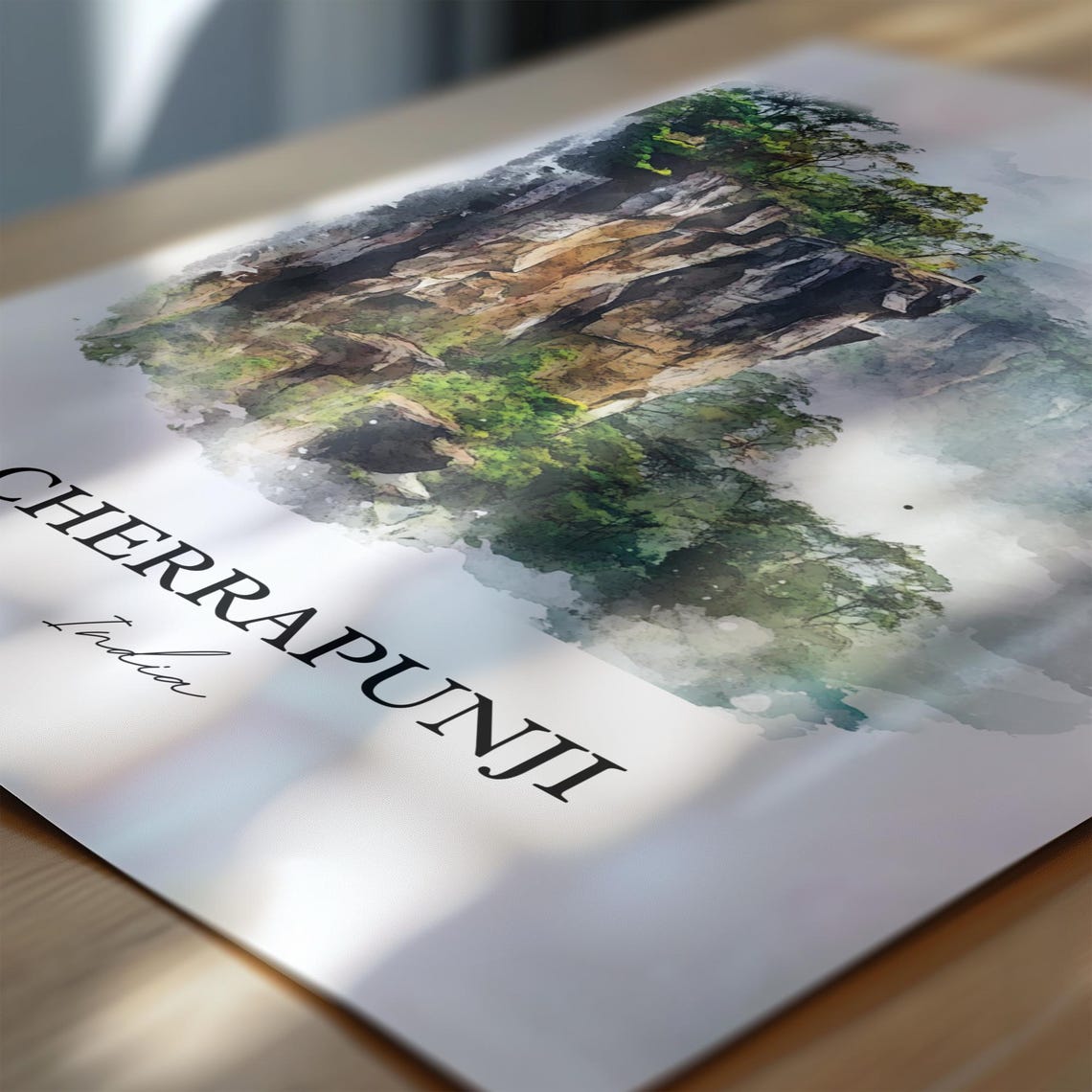 Cherrapunji India Watercolor Misty Cliffs Mountain Gorge Poster - Image 7