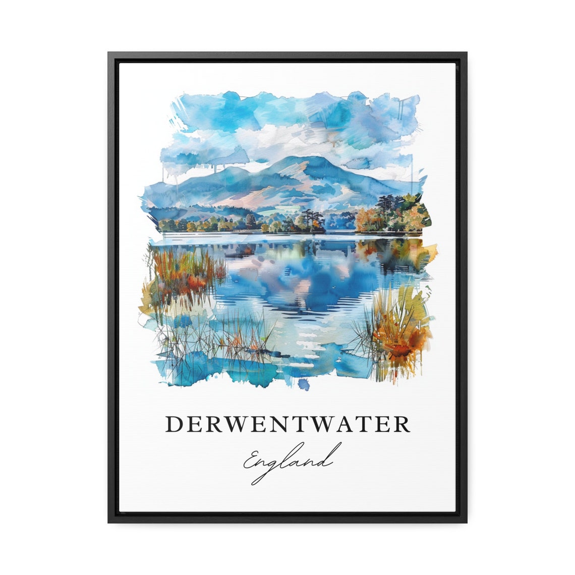 Derwentwater England Watercolor Lake Mountain Reflection Poster - Image 3