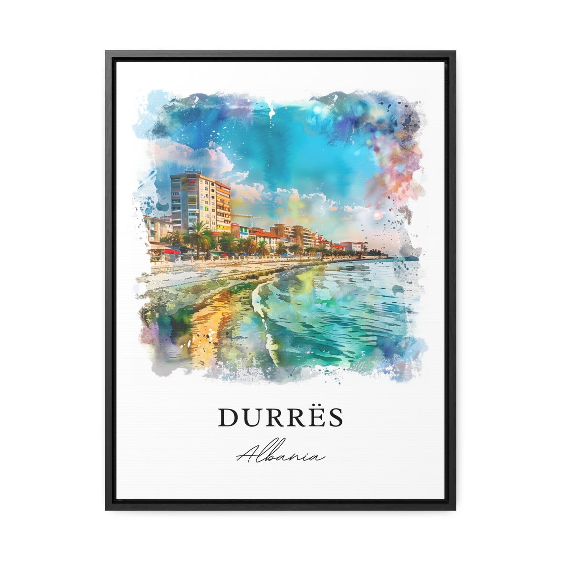 Durres Albania Watercolor Beach Promenade Sea View Travel Poster - Image 4