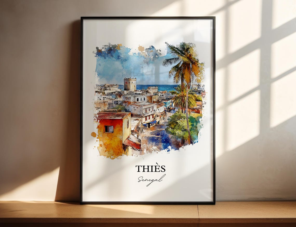 Thies Senegal African Watercolor Coastal City Palm Art Poster