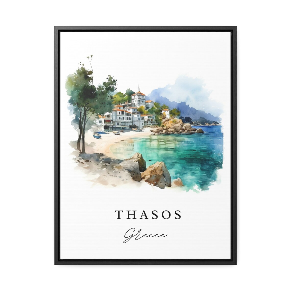 Thasos Greece Island Beach Cove Watercolor Aegean Travel Poster - Image 2