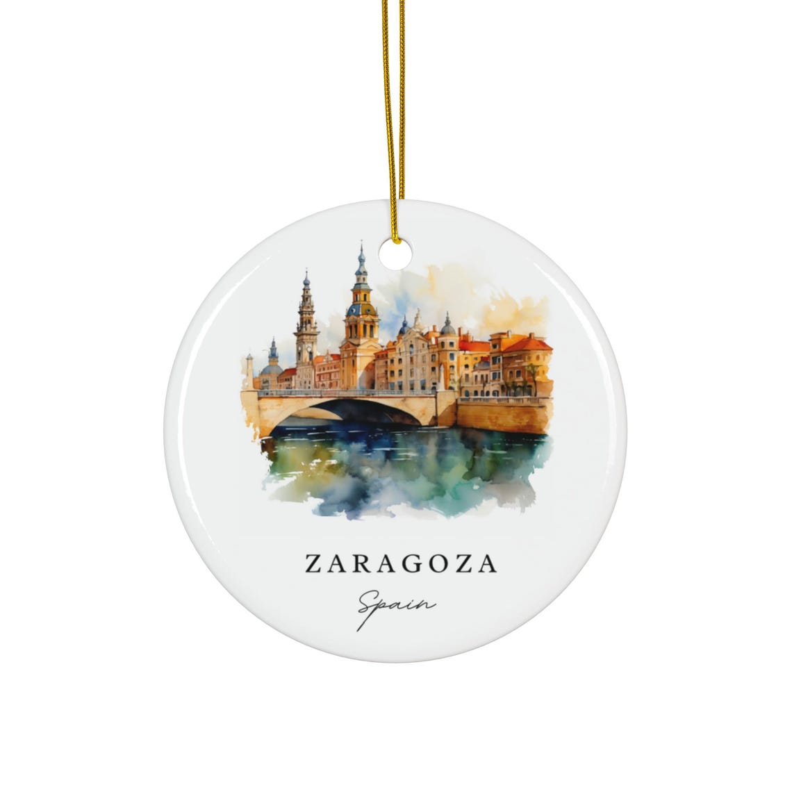 Zaragoza Spain Watercolor City Ornament Christmas Tree Decoration Gift