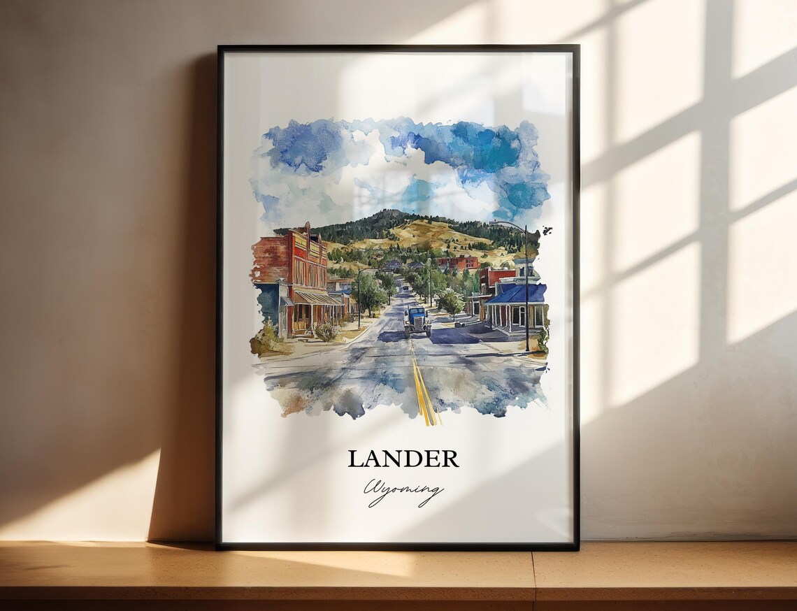 Lander Wyoming Western Main Street Foothills Watercolor Poster
