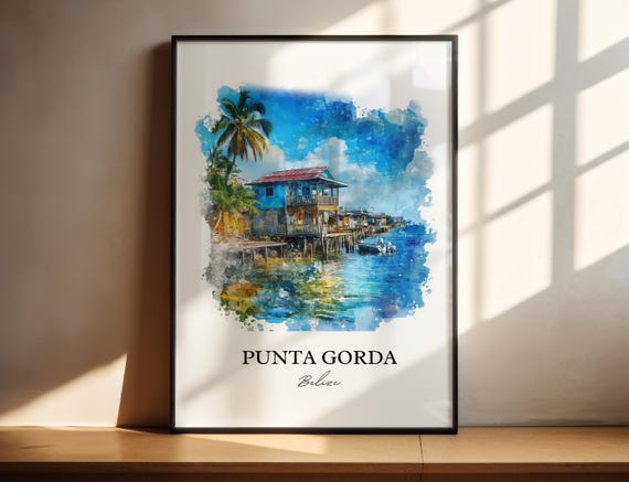Punta Gorda Belize Art Print Watercolor Gift Travel Poster Housewarming