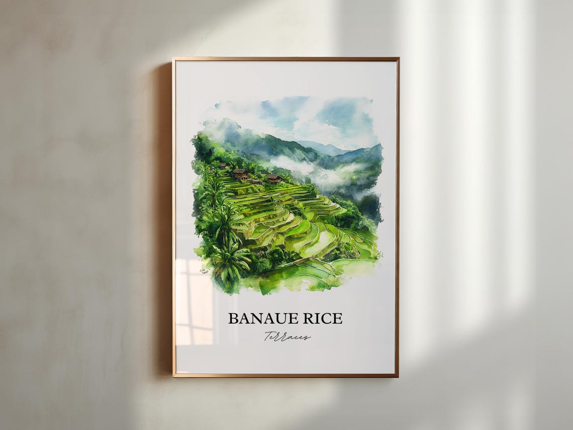 Banaue Rice Terraces Philippines Emerald Watercolor Travel Poster - Image 4