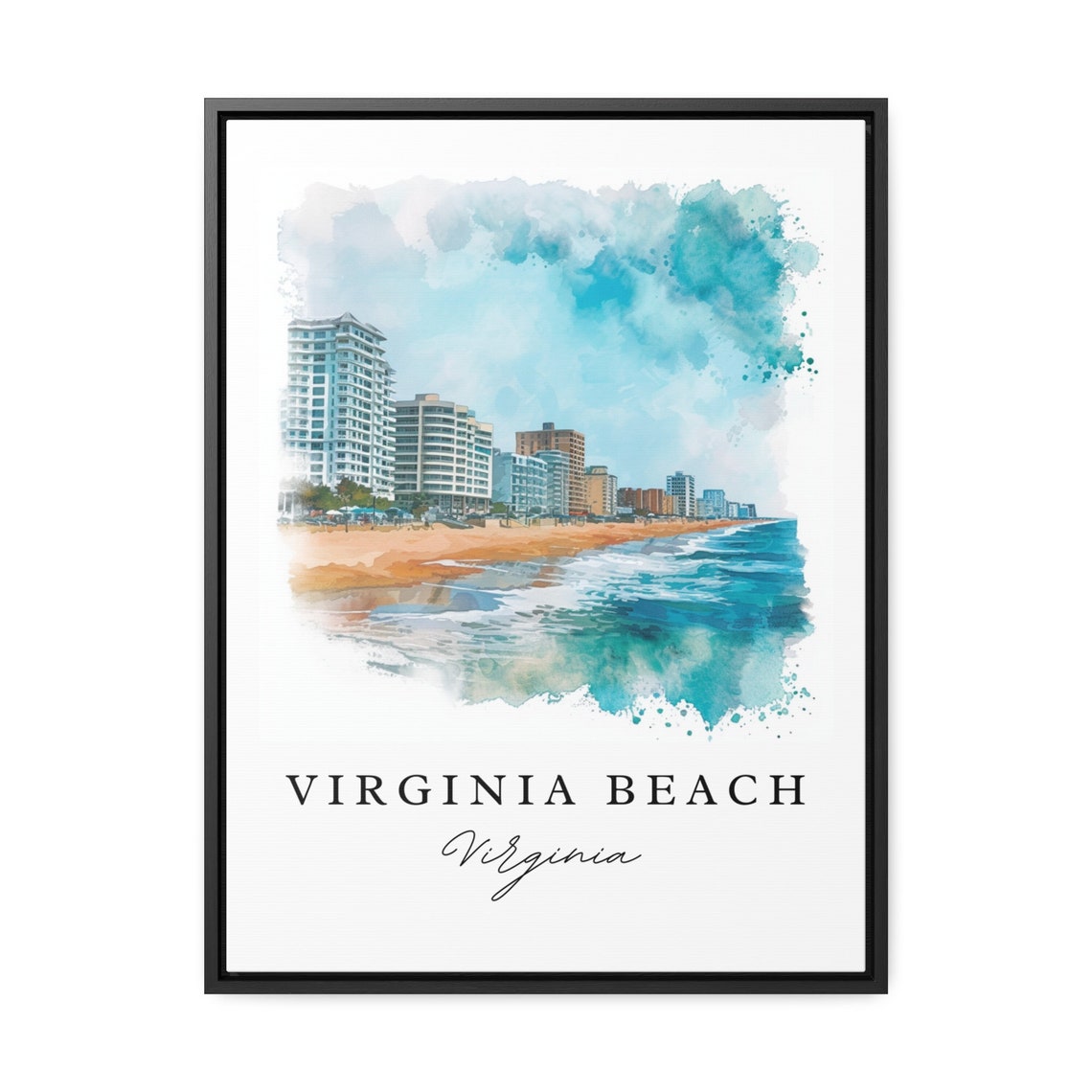Virginia Beach Virginia Oceanfront Hotel Skyline Watercolor Poster - Image 3