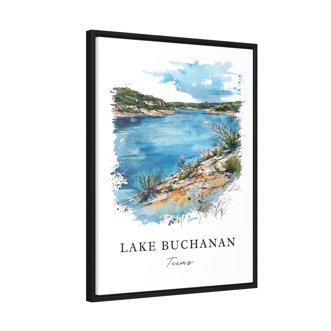 Lake Buchanan Texas Watercolor Rocky Lake Shore Scene Poster - Image 2