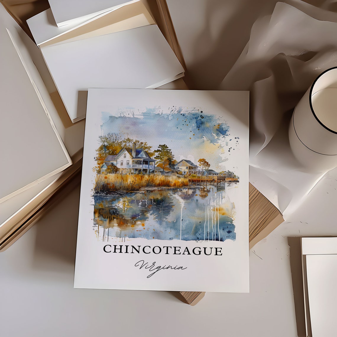 Chincoteague Virginia Waterfront Marsh Watercolor Travel Poster - Image 6