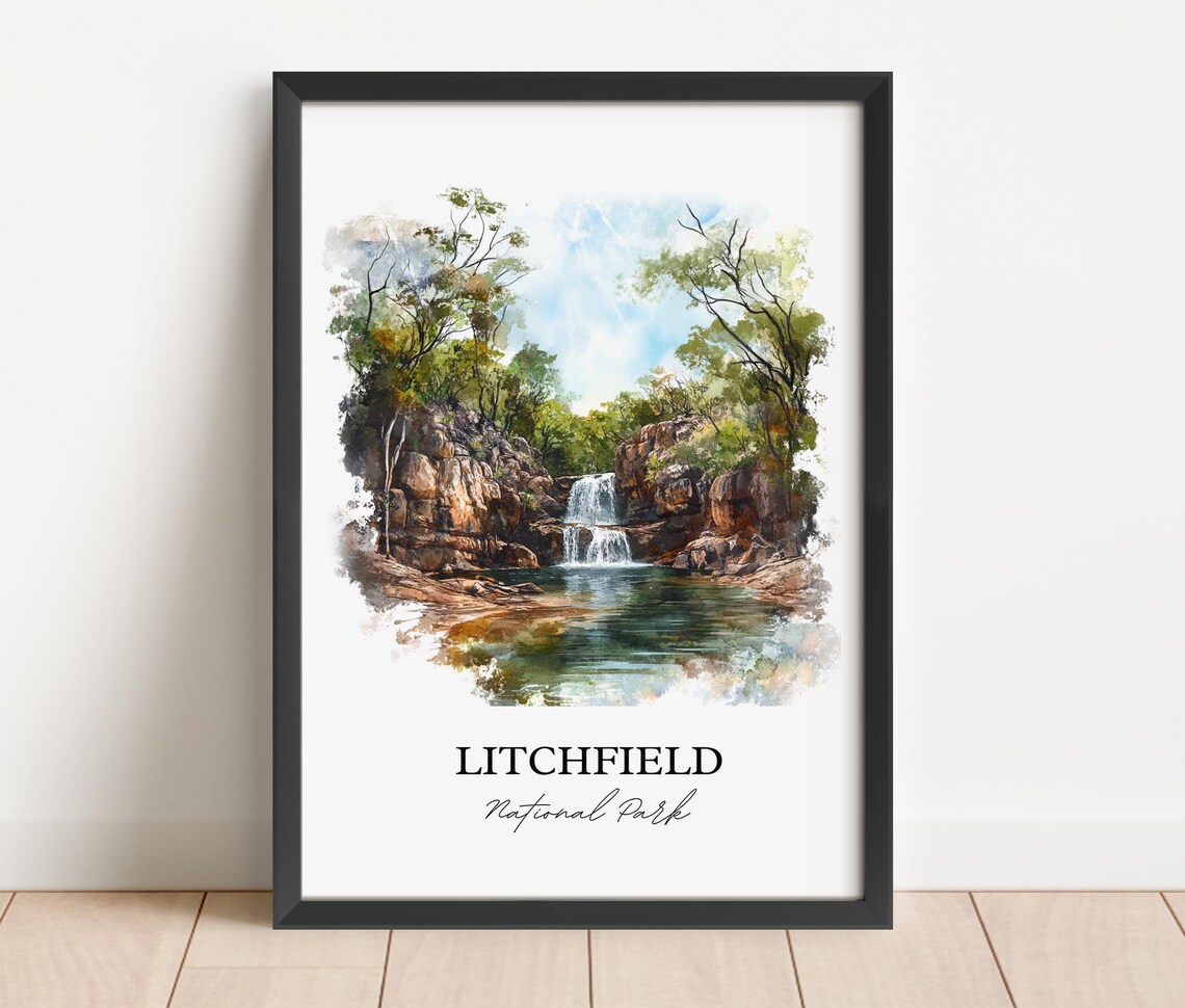Litchfield National Park Waterfall Watercolor Nature Art Poster - Image 4
