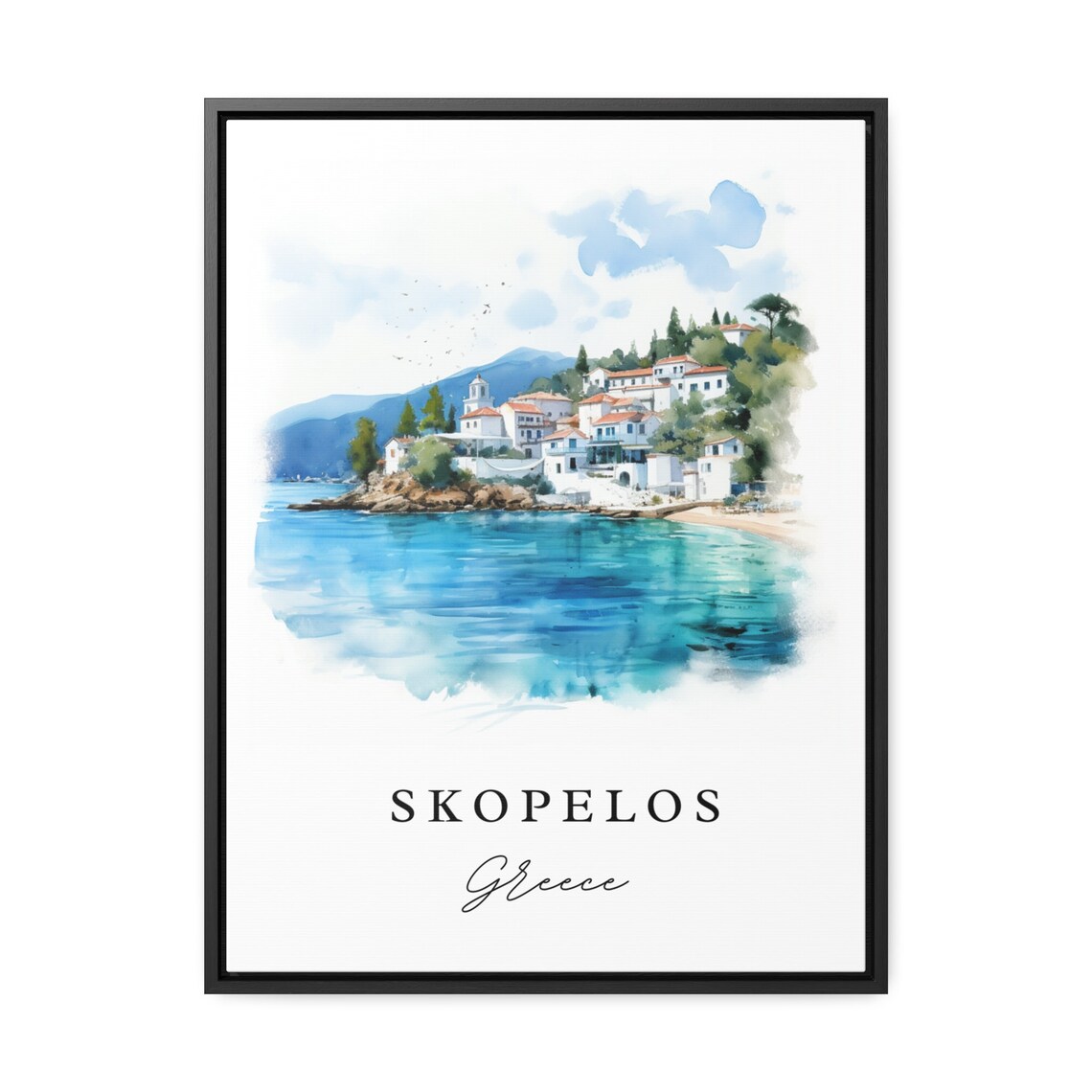 Skopelos Greece Aegean Island White Town Watercolor Travel Poster - Image 2