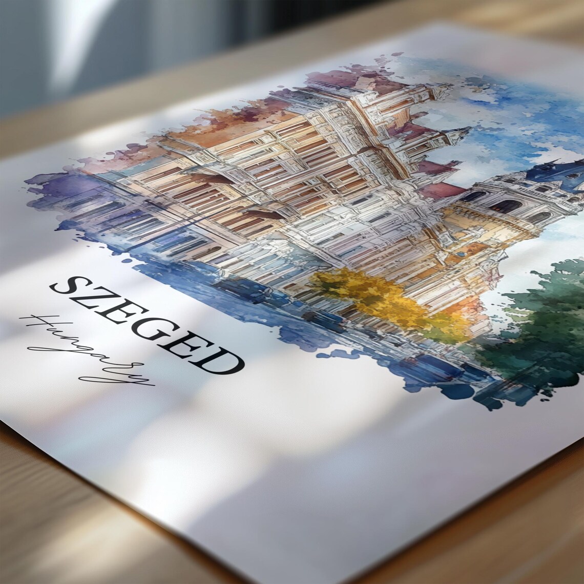 Szeged Hungary Watercolor Grand Avenue Historic Tower View Poster - Image 6