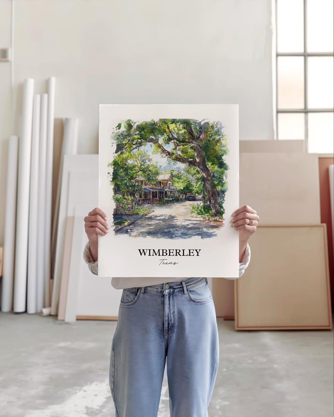 Wimberley Texas Oak Lined Road Watercolor Travel Gift Poster - Image 5