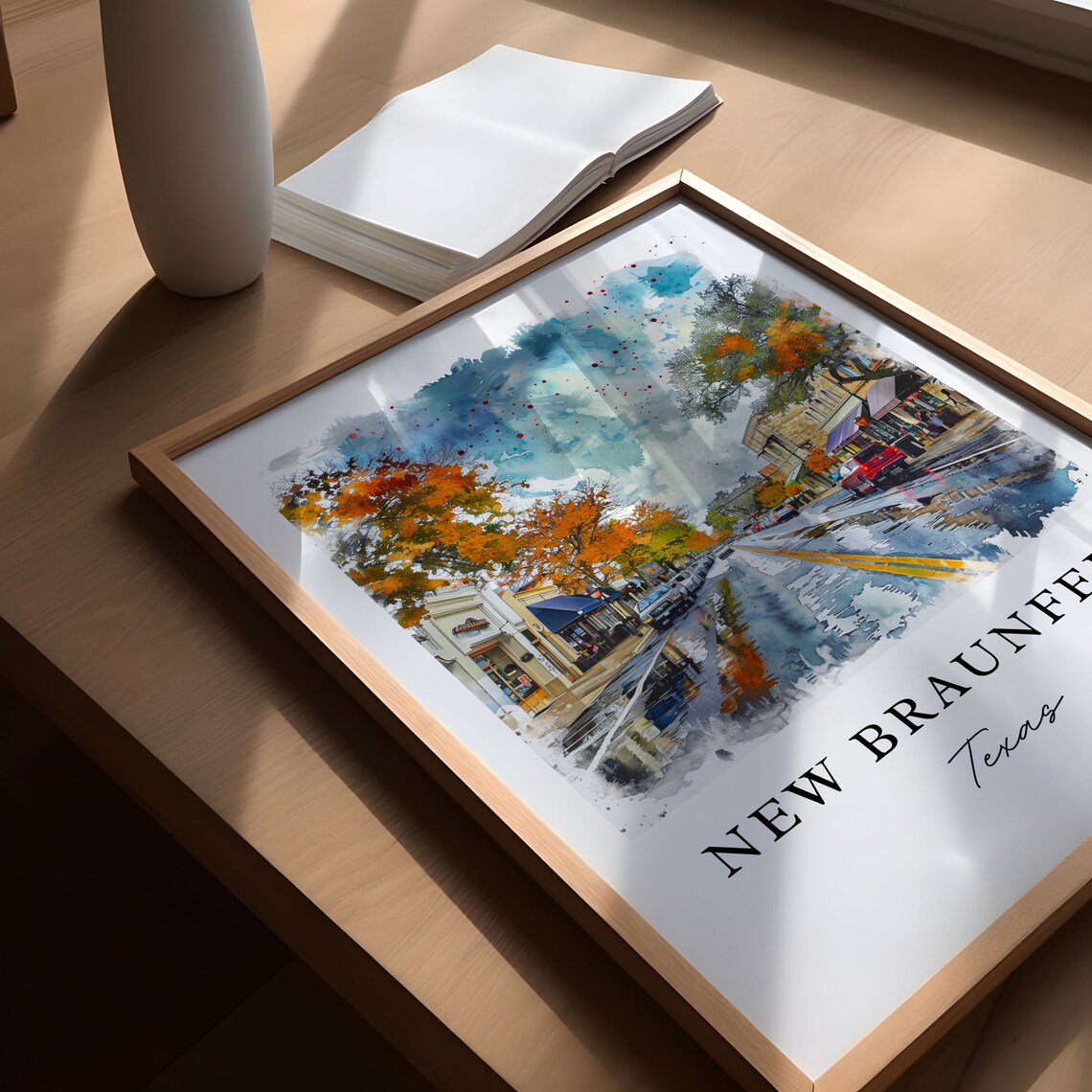 New Braunfels Texas Autumn Main Street Watercolor Travel Poster - Image 5