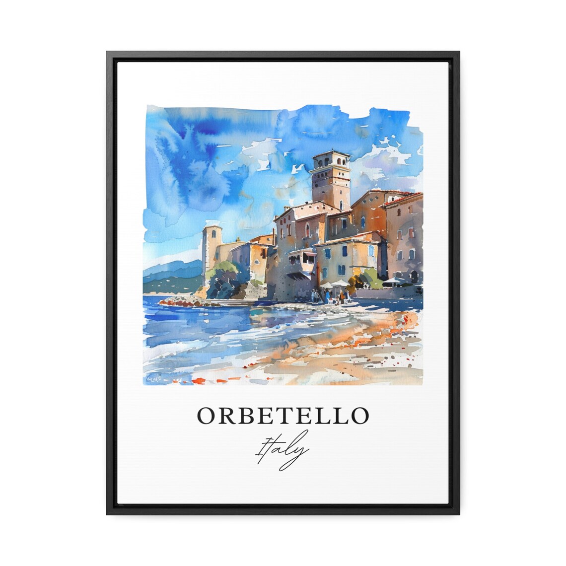 Orbetello Italy Waterfront Old Town Watercolor Travel Poster - Image 3