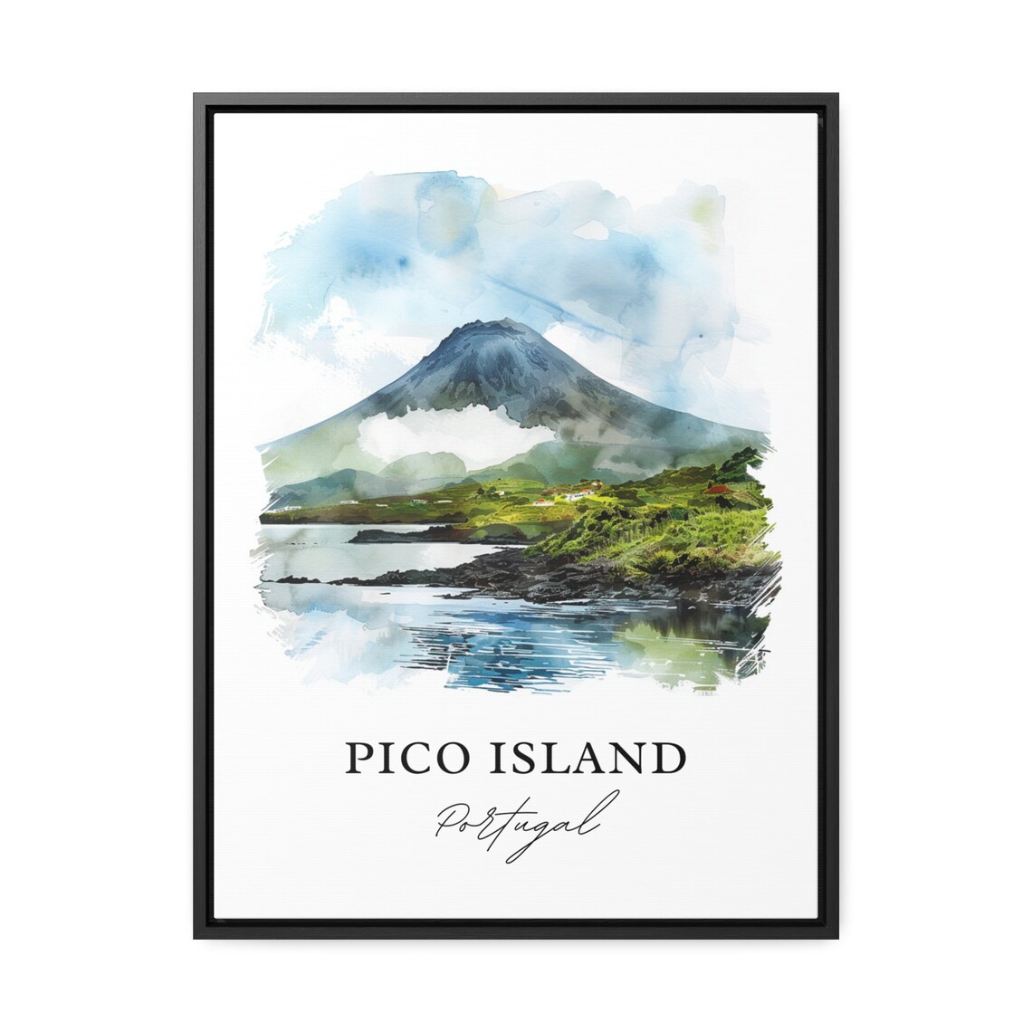Pico Island Azores Portugal Mount Pico Volcano Watercolor Poster - Image 3