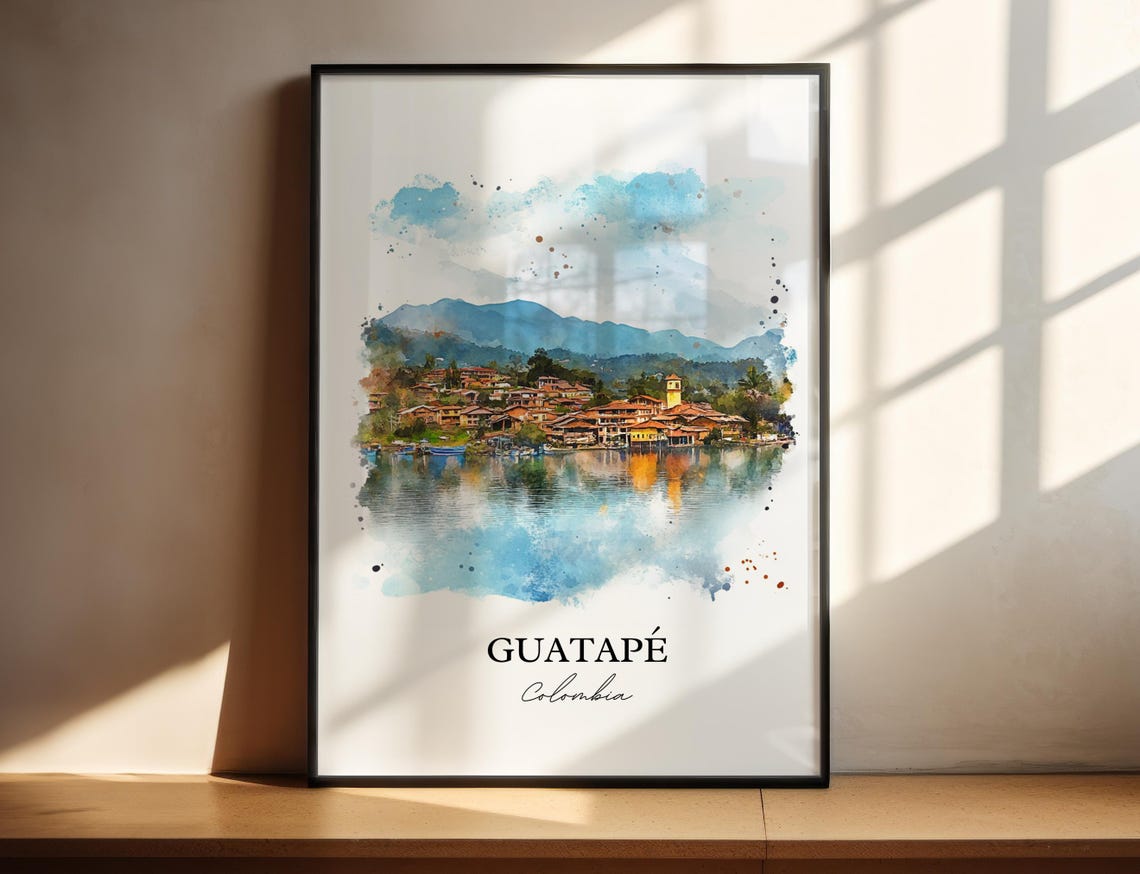 Guatap Wall Art Print Colombia Watercolor Gift Travel Poster Housewarming