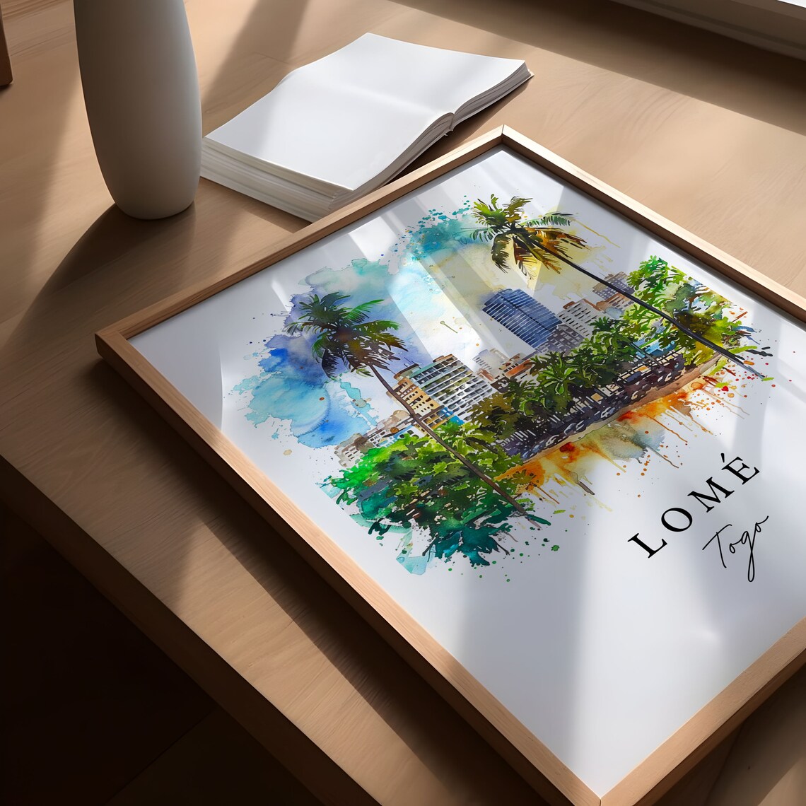 Lome Togo Watercolor Skyline Palm Waterfront West Africa Art Poster - Image 6