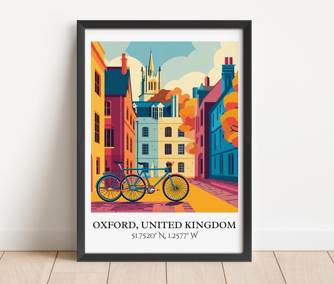 Oxford United Kingdom Bicycle Street College City Travel Poster