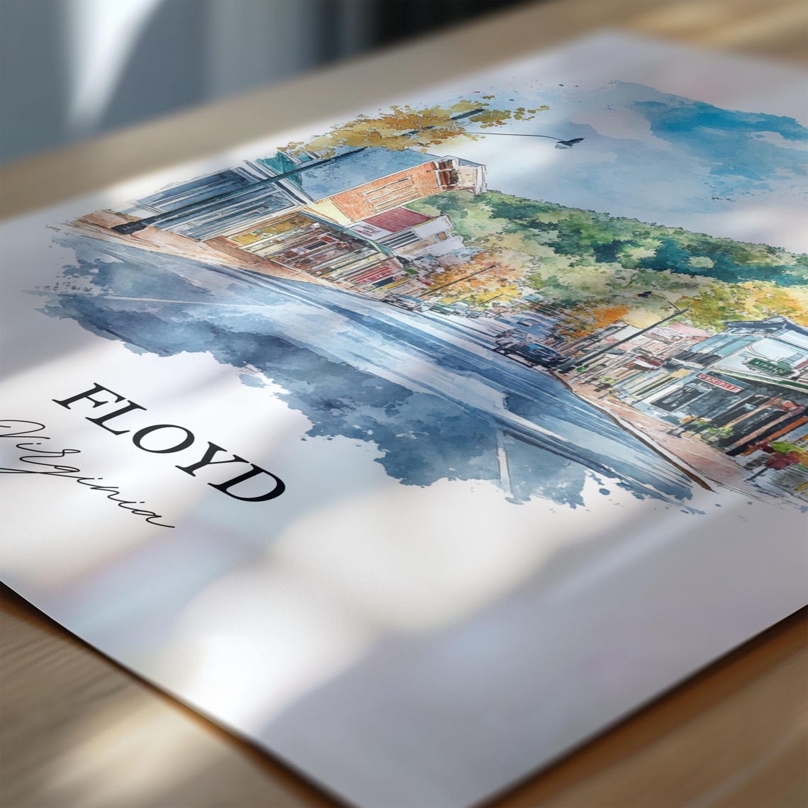Floyd Virginia Main Street Mountain Backdrop Watercolor Travel Poster - Image 6