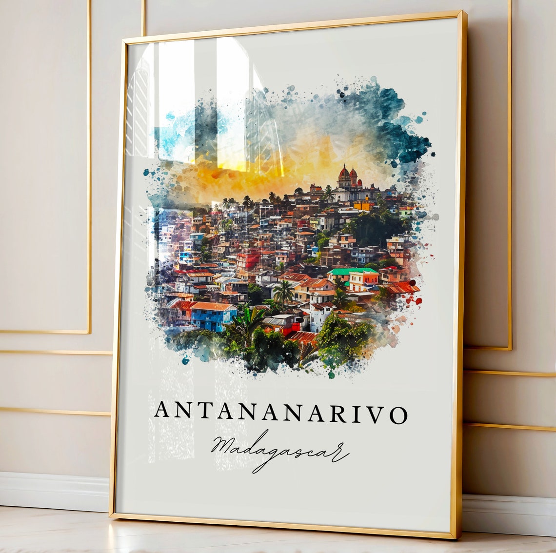 Antananarivo Madagascar Watercolor Hillside Cityscape Travel Poster - Image 5