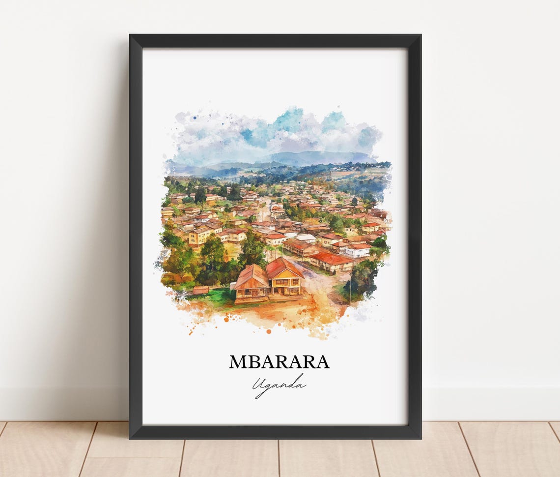 Mbarara Uganda Hilltop Town Aerial Watercolor Travel Art Poster - Image 3