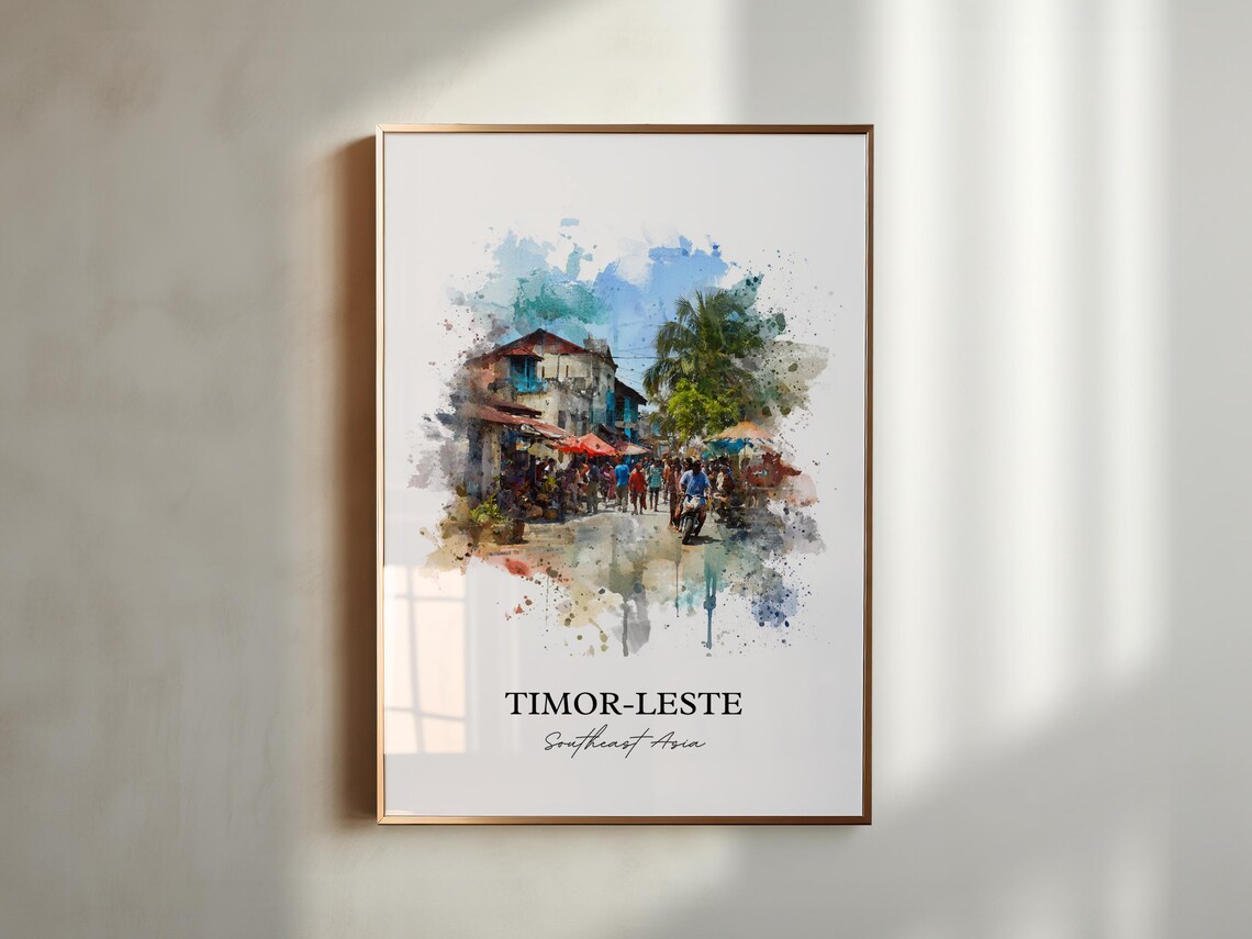 Timor Leste Southeast Asia Watercolor Art Busy Street Market Poster - Image 5