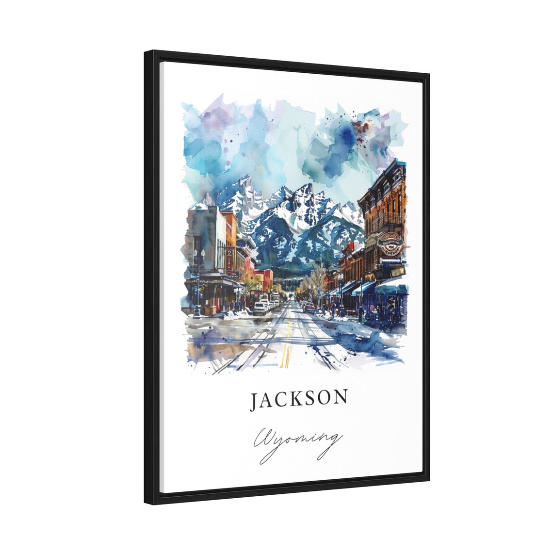 Jackson Wyoming Downtown Watercolor Snowy Mountain Travel Poster - Image 2