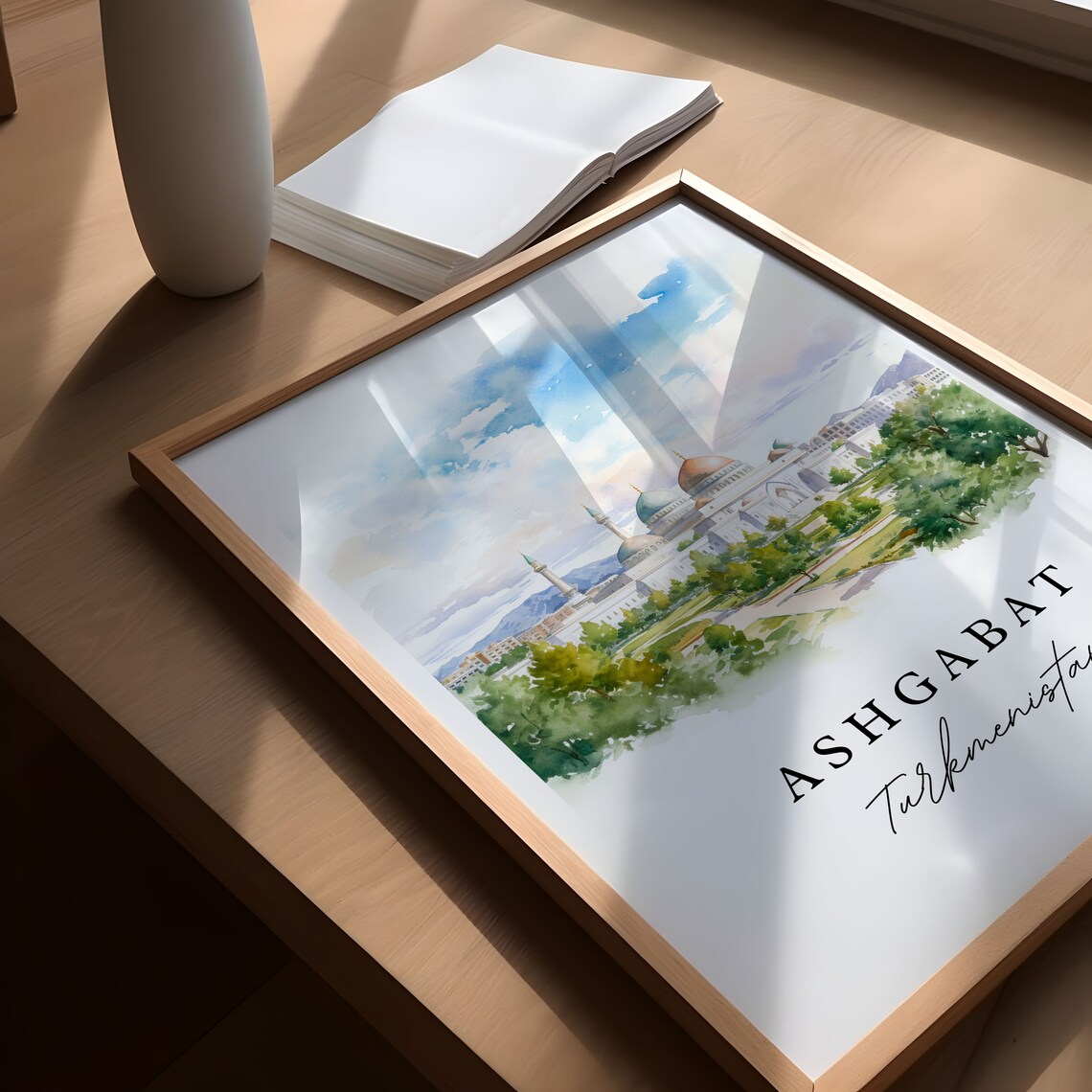 Ashgabat Turkmenistan Watercolor Grand White Mosque City Poster - Image 5