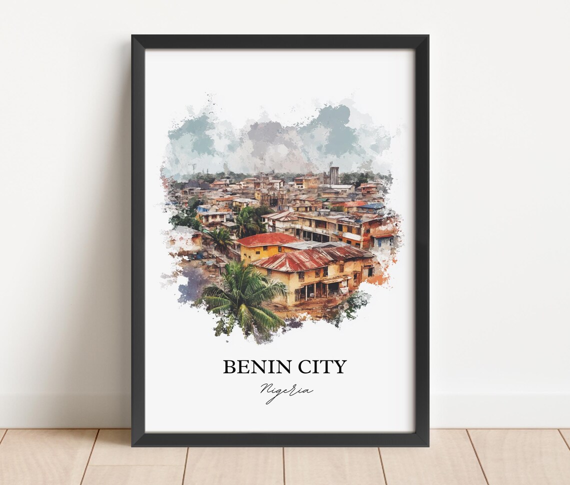 Benin City Nigeria Rooftop Skyline Watercolor Travel Poster Art - Image 5