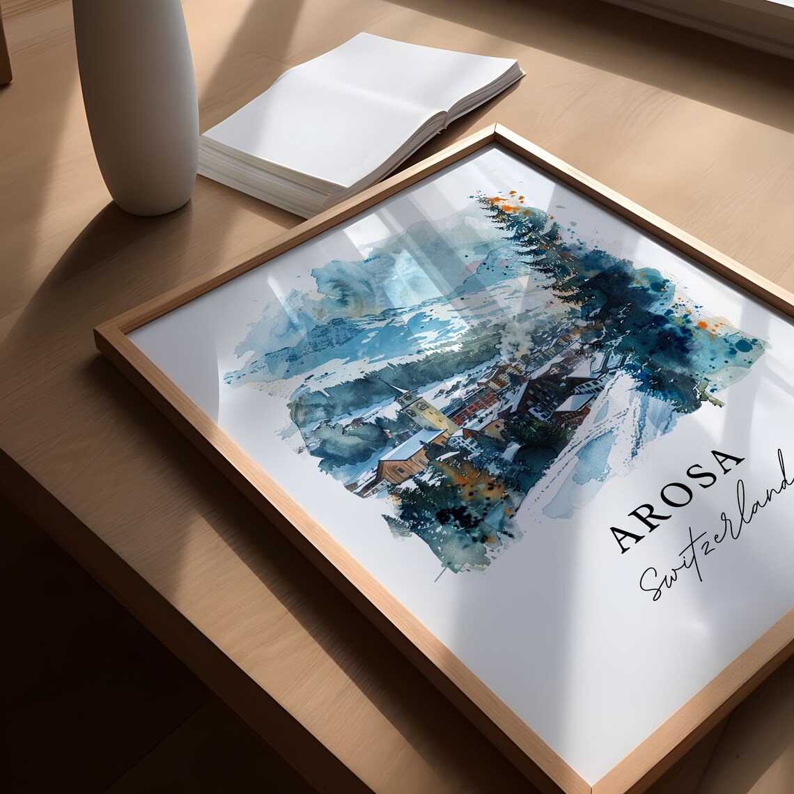 Arosa Switzerland Watercolor Alpine Ski Village Snowy Peaks Poster - Image 5
