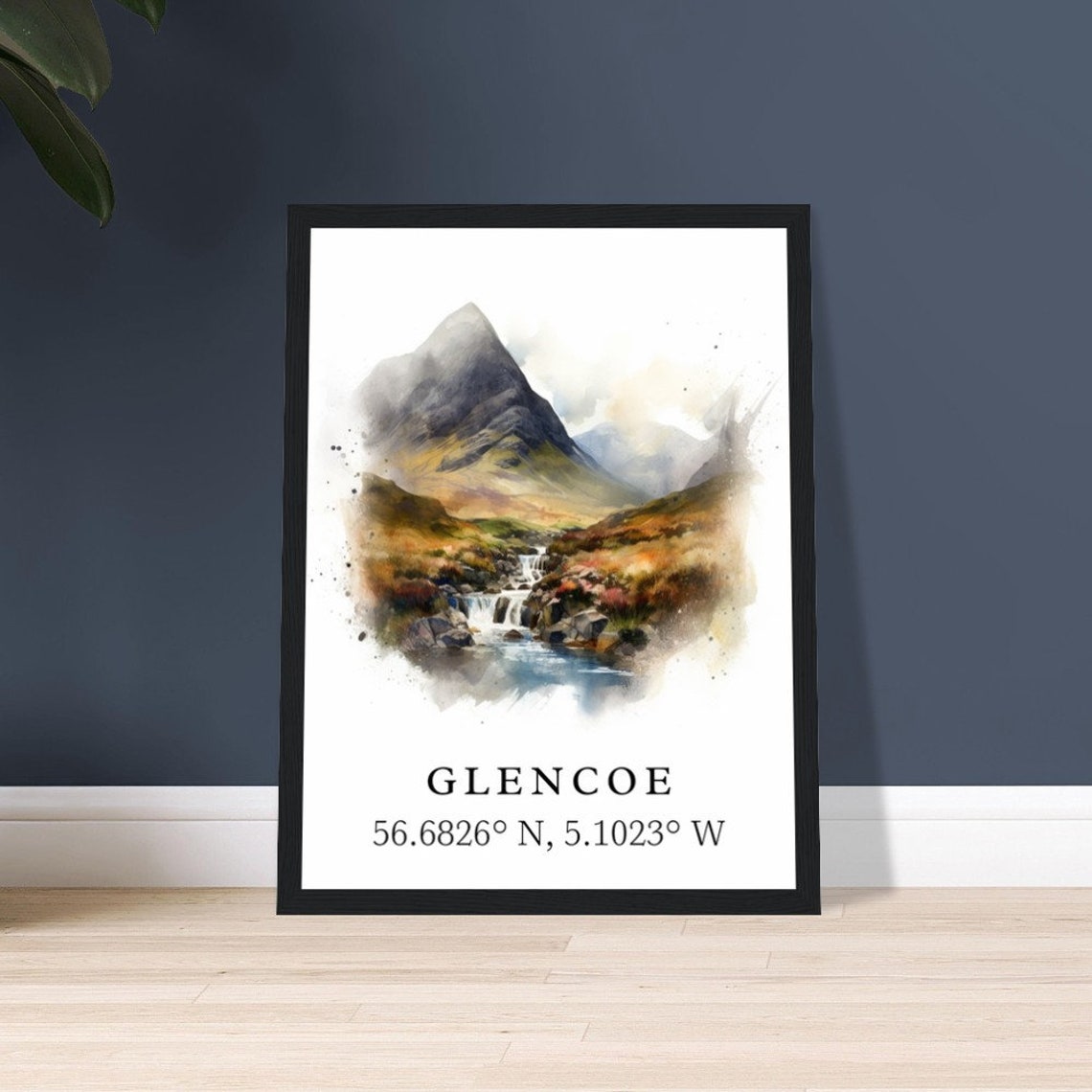 Glencoe Watercolor Mountain Valley Waterfall Scenic Travel Poster - Image 2