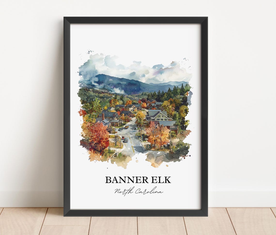 Banner Elk North Carolina Fall Mountain Town Watercolor Poster - Image 2