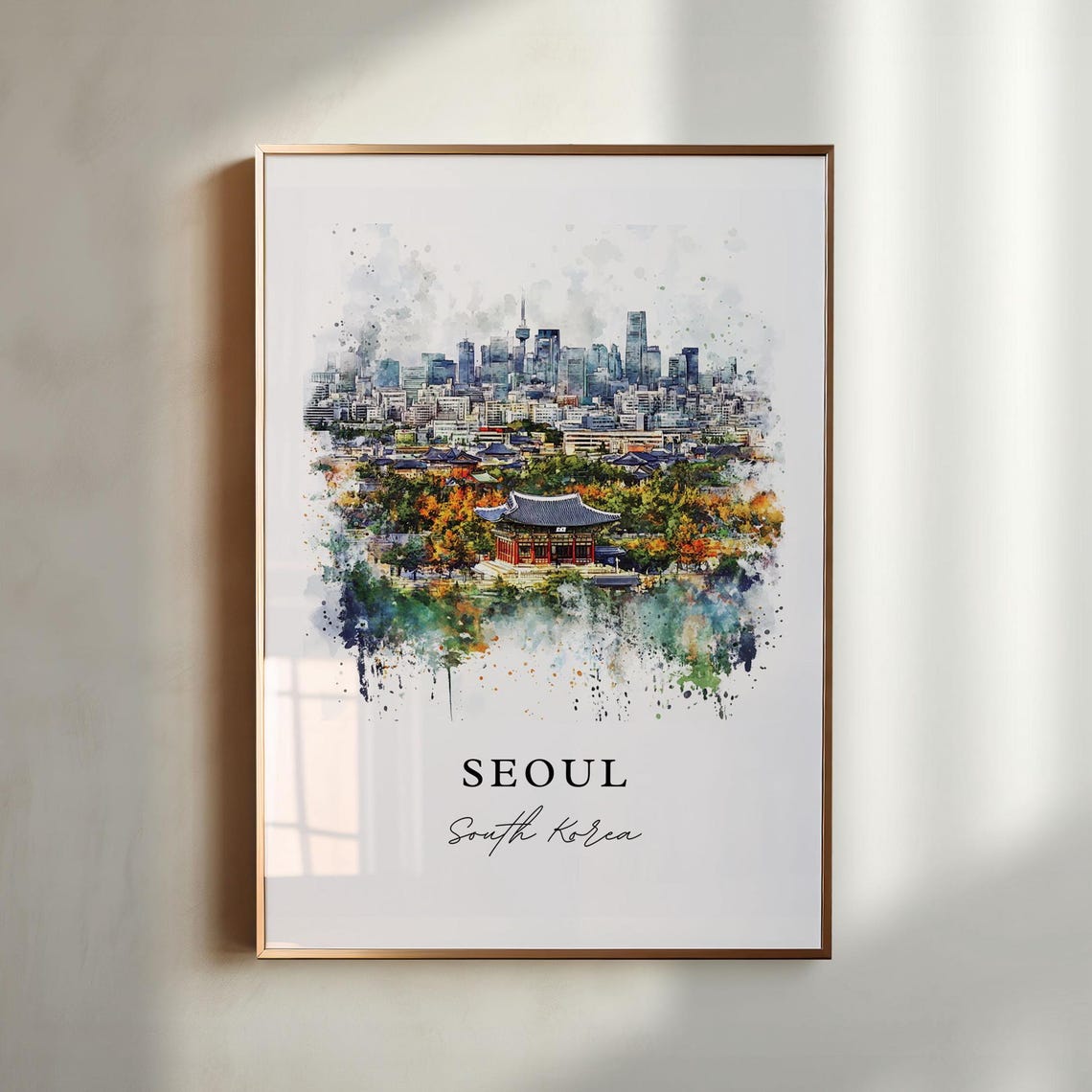 Seoul South Korea Watercolor Palace Skyline City Panorama Poster