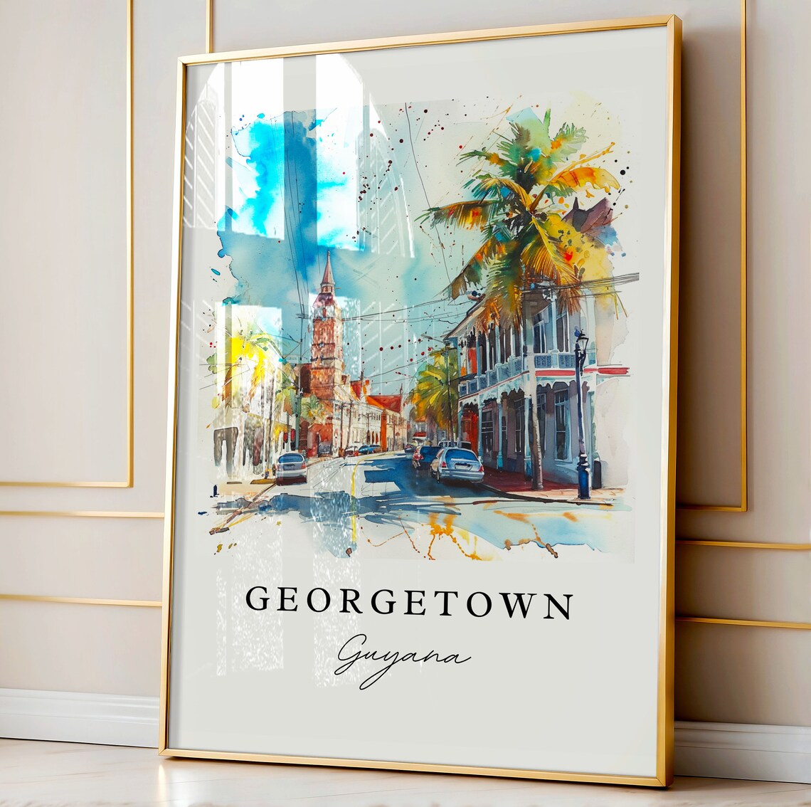 Georgetown Guyana Colonial Street Watercolor City Scene Poster - Image 4