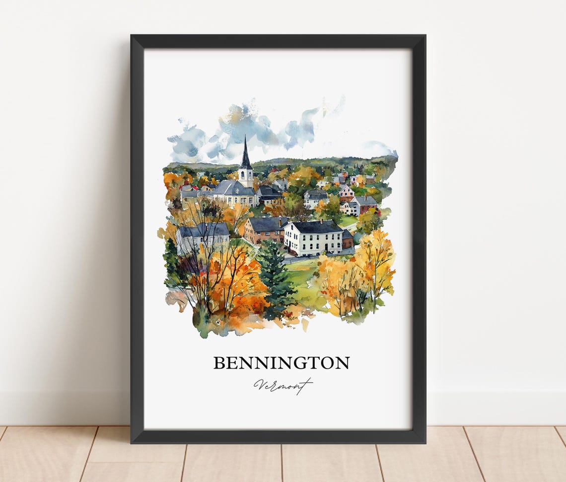 Bennington Vermont Fall Foliage New England Town Watercolor Art Poster - Image 2
