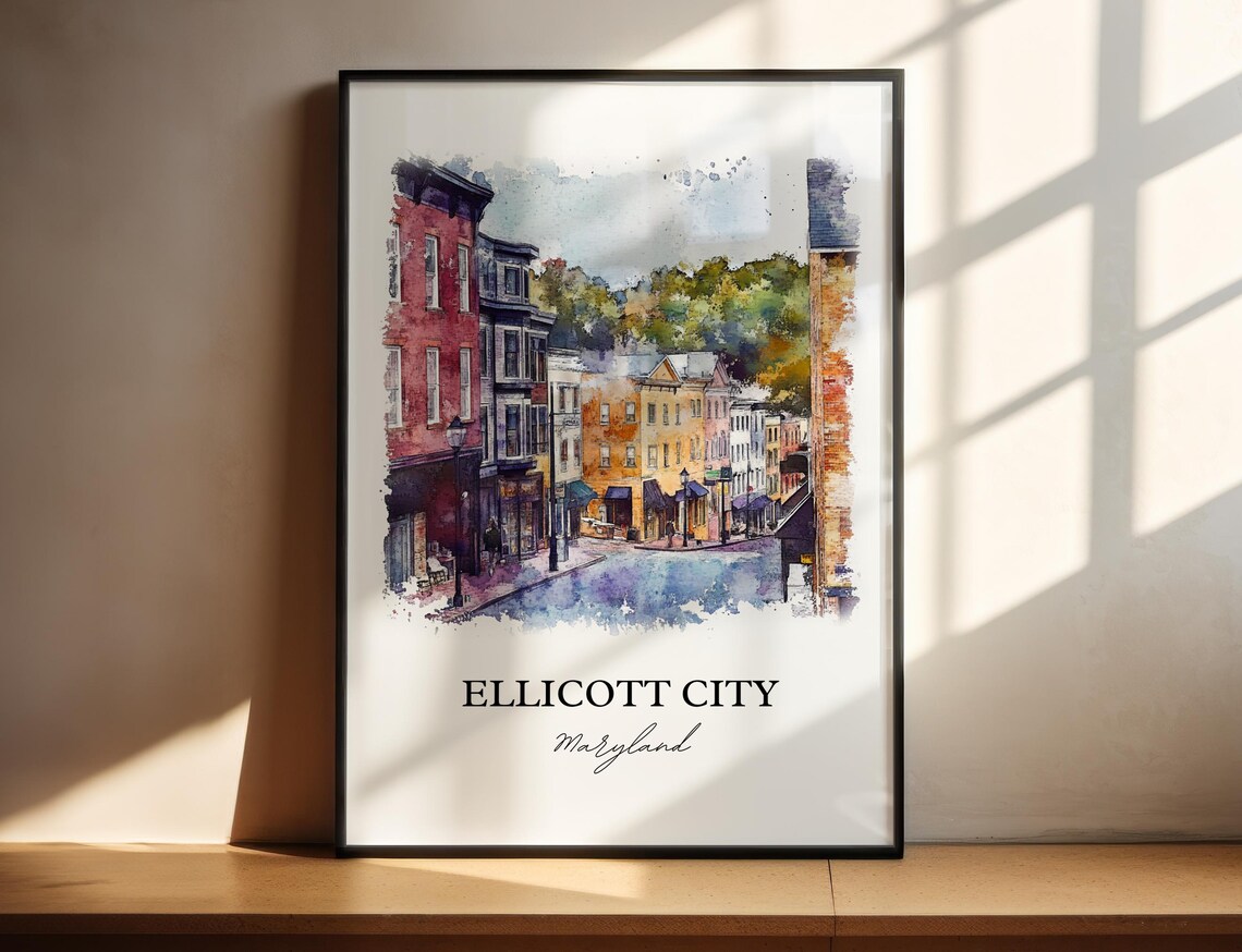 Ellicott City, Maryland Watercolor Travel Poster